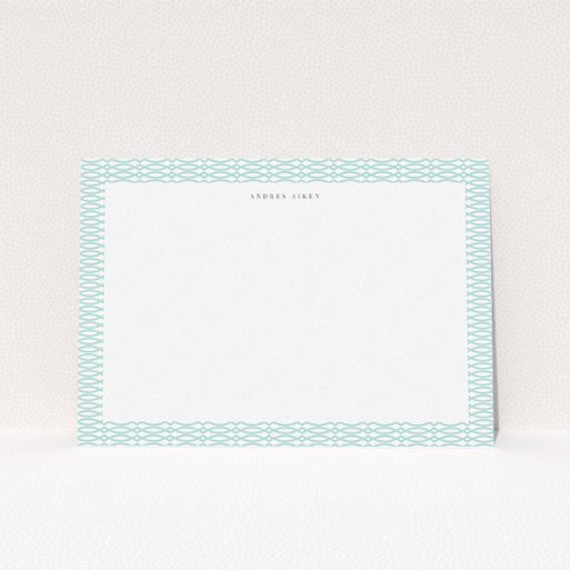 Personalised Note Card Design for Men - "Mint connected" A men personalised note card template titled "Mint connected". It is an A5 card in a landscape orientation. "Mint connected" is available as a flat card, with tones of green and white.