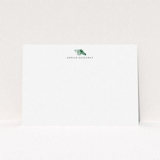 Personalised Note Card Design for Men - "On the shore" A men personalised note card named "On the shore". It is an A5 card in a landscape orientation. "On the shore" is available as a flat card, with tones of white and green.