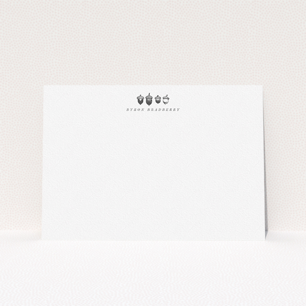 A men personalised note card design titled "Shortens doubt". It is an A5 card in a landscape orientation. "Shortens doubt" is available as a flat card, with tones of white and black.