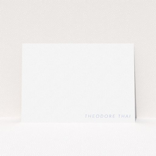 Personalised Note Card Design for Men - "Simple and straight" A men personalised note card template titled "Simple and straight". It is an A5 card in a landscape orientation. "Simple and straight" is available as a flat card, with tones of white and Light blue.