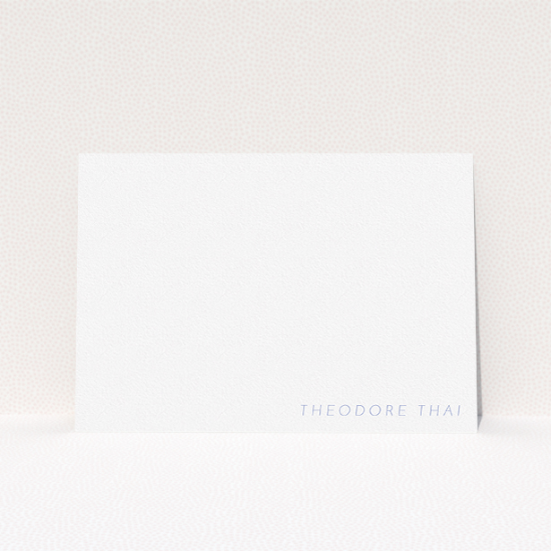 A men personalised note card template titled "Simple and straight". It is an A5 card in a landscape orientation. "Simple and straight" is available as a flat card, with tones of white and Light blue.