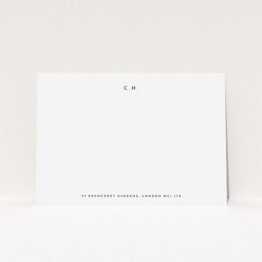 Personalised Note Card Design for Men - "Top and bottom" A men personalised note card design called "Top and bottom". It is an A5 card in a landscape orientation. "Top and bottom" is available as a flat card, with mainly white colouring.