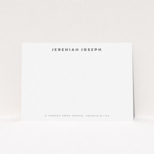 Personalised Note Card Design for Men - "Very LA" A men personalised note card called "Very LA". It is an A5 card in a landscape orientation. "Very LA" is available as a flat card, with mainly white colouring.