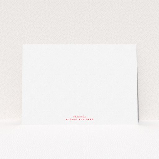 Personalised Note Card Design for Men - "With Best wishes" A men personalised note card called "With Best wishes". It is an A5 card in a landscape orientation. "With Best wishes" is available as a flat card, with tones of white and red.