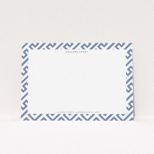 Correspondence Card Design for Men - "Blue maze" A mens correspondence card template titled "Blue maze". It is an A5 card in a landscape orientation. "Blue maze" is available as a flat card, with tones of blue and white.
