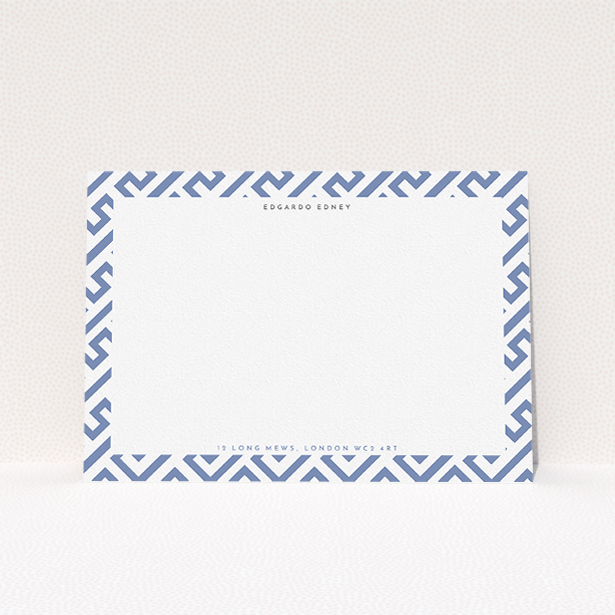 A mens correspondence card template titled "Blue maze". It is an A5 card in a landscape orientation. "Blue maze" is available as a flat card, with tones of blue and white.