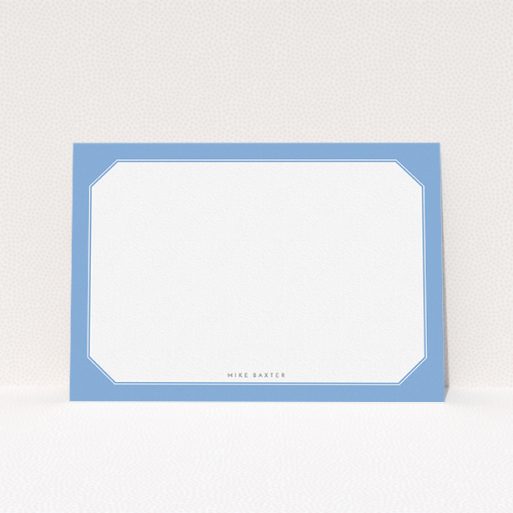 Correspondence Card Design for Men - "Classic blue" A mens correspondence card design titled "Classic blue". It is an A5 card in a landscape orientation. "Classic blue" is available as a flat card, with tones of blue and white.
