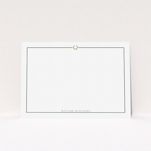A mens correspondence card design named "Greco border". It is an A5 card in a landscape orientation. "Greco border" is available as a flat card, with tones of white and gold.