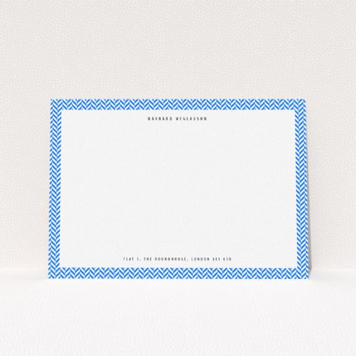 Correspondence Card Design for Men - "Hounds Tooth Blue" A mens correspondence card called "Hounds Tooth Blue". It is an A5 card in a landscape orientation. "Hounds Tooth Blue" is available as a flat card, with tones of blue and white.