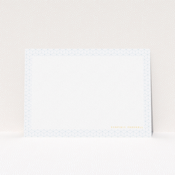 A mens correspondence card named "Isotropic ". It is an A5 card in a landscape orientation. "Isotropic " is available as a flat card, with tones of blue and white.