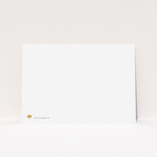 Correspondence Card Design for Men - "Oak in the field" A mens correspondence card design called "Oak in the field". It is an A5 card in a landscape orientation. "Oak in the field" is available as a flat card, with tones of white and Dark orange.