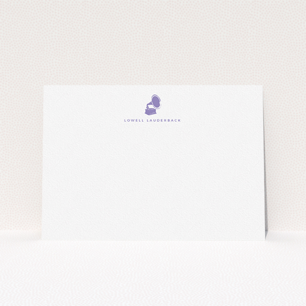 A mens correspondence card called "Purple sound". It is an A5 card in a landscape orientation. "Purple sound" is available as a flat card, with tones of white and purple.
