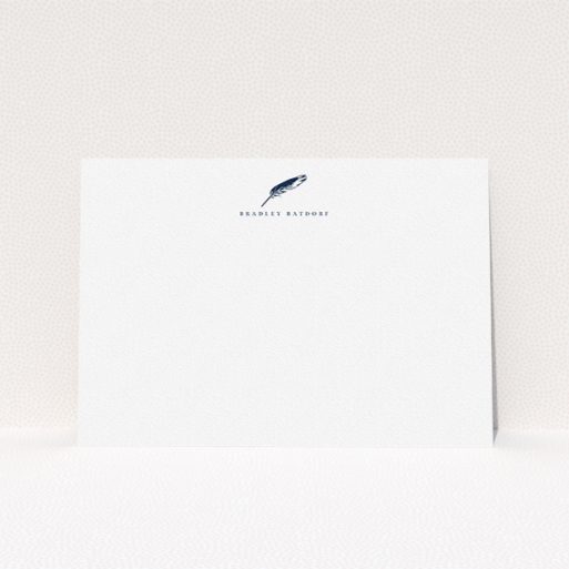 Correspondence Card Design for Men - "Remember the pen" A mens correspondence card design named "Remember the pen". It is an A5 card in a landscape orientation. "Remember the pen" is available as a flat card, with tones of white and blue.