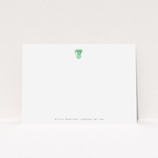 Correspondence Card Design for Men - "The impossible elephant" A mens correspondence card design titled "The impossible elephant". It is an A5 card in a landscape orientation. "The impossible elephant" is available as a flat card, with tones of white and green.