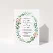 A multipage wedding order of service design titled "Classic Floral Order of Service". It is an A5 booklet in a portrait orientation. "Classic Floral Order of Service" is available as a folded booklet booklet, with tones of white, light green and pink.