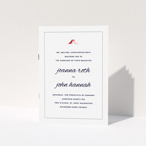 Multi Page Wedding Order Of Service - Lovebirds (Grey) A multipage wedding order of service called "Lovebirds". It is an A5 booklet in a portrait orientation. "Lovebirds" is available as a folded booklet booklet, with tones of white and red.