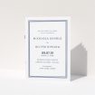 A multipage wedding order of service design named "Navy Blue Classic". It is an A5 booklet in a portrait orientation. "Navy Blue Classic" is available as a folded booklet booklet, with tones of blue and white.