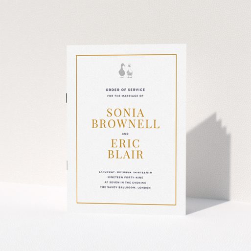 Multi Page Wedding Order Of Service - Two Little Ducks (Orange) A multipage wedding order of service named "Two little ducks". It is an A5 booklet in a portrait orientation. "Two little ducks" is available as a folded booklet booklet, with tones of white and orange.