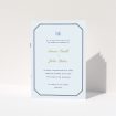 A multipage wedding order of service named "Wedding bells". It is an A5 booklet in a portrait orientation. "Wedding bells" is available as a folded booklet booklet, with tones of light blue and dark blue.