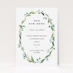 A new address card called "Delicate Wreath". It is an A6 card in a portrait orientation. "Delicate Wreath" is available as a flat card, with tones of green and white.