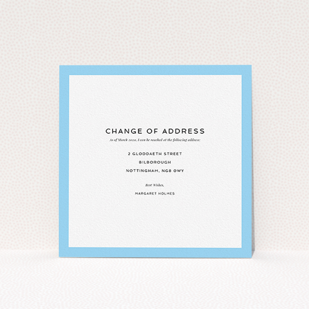 A new address card named "Lovely Blue". It is a square (148mm x 148mm) card in a square orientation. "Lovely Blue" is available as a flat card, with tones of blue and white.