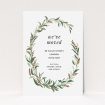 A new address card design titled "Muted Wreath". It is an A6 card in a portrait orientation. "Muted Wreath" is available as a flat card, with tones of faded green, light brown and light green.