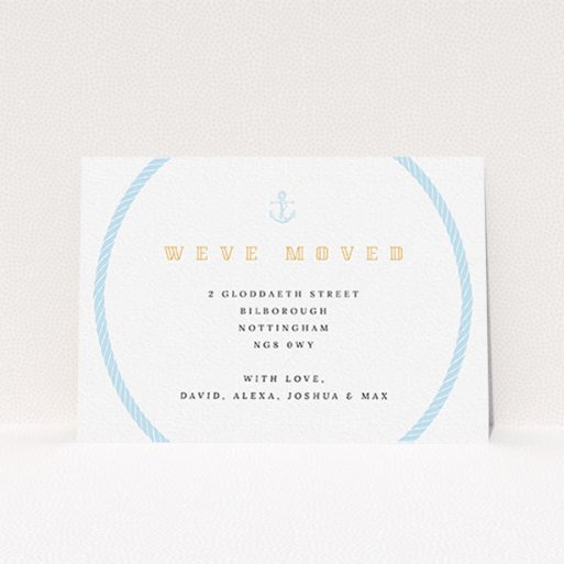 New Address Card Design - "The Knot" A new address card design titled "The Knot". It is an A6 card in a landscape orientation. "The Knot" is available as a flat card, with tones of blue and white.