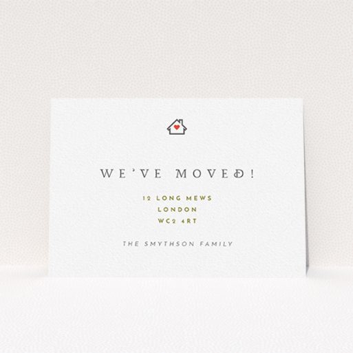 New Address Card Design - "Where the heart is" A new address card design named "Where the heart is". It is an A6 card in a landscape orientation. "Where the heart is" is available as a flat card, with tones of white and gold.