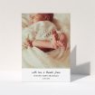 A new baby thank you card called "Black and White Thanks". It is an A5 card in a portrait orientation. It is a photographic new baby thank you card with room for 1 photo. "Black and White Thanks" is available as a folded card, with mainly white colouring.