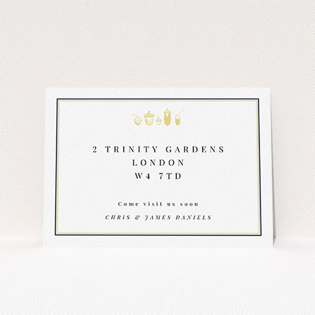 A new home card template titled "...mighty oaks grow". It is an A6 card in a landscape orientation. "...mighty oaks grow" is available as a flat card, with tones of black and white.