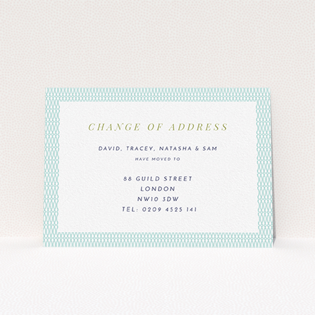 A new home card called "Fine Arabic Pastel". It is an A6 card in a landscape orientation. "Fine Arabic Pastel" is available as a flat card, with tones of green and white.