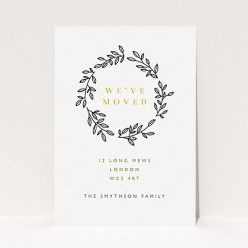 New Home Card Design - "Fine Wreath" A new home card design named "Fine Wreath". It is an A6 card in a portrait orientation. "Fine Wreath" is available as a flat card, with tones of black and white.