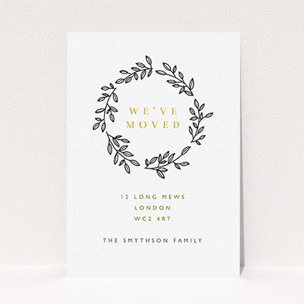 A new home card design named "Fine Wreath". It is an A6 card in a portrait orientation. "Fine Wreath" is available as a flat card, with tones of black and white.