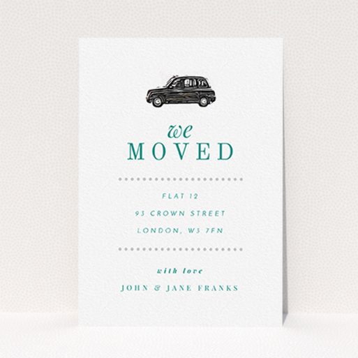 New Home Card Design - "Grab-a-Cab" A new home card design called "Grab-a-Cab". It is an A6 card in a portrait orientation. "Grab-a-Cab" is available as a flat card, with tones of white and green.