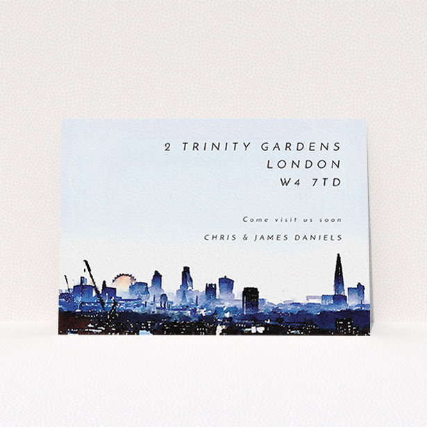 A new home card called "LDN". It is an A6 card in a landscape orientation. "LDN" is available as a flat card, with mainly blue colouring.