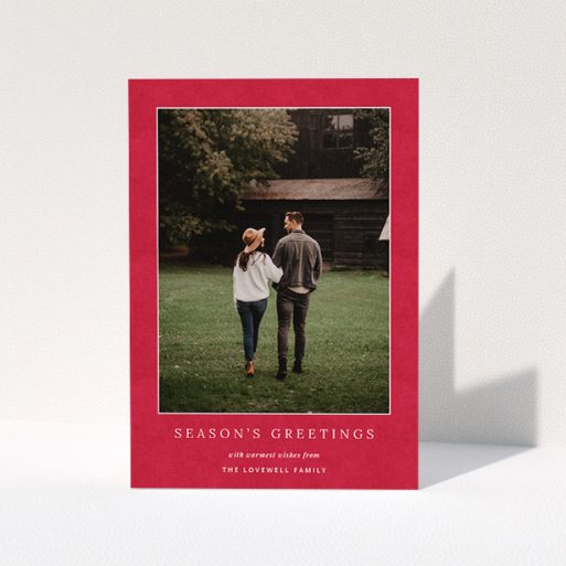 Personalised Christmas Card Design - "Father C's Hat" A personalised christmas card design named "Father C's Hat". It is an A5 card in a portrait orientation. It is a photographic personalised christmas card with room for 1 photo. "Father C's Hat" is available as a folded card, with tones of red and white.