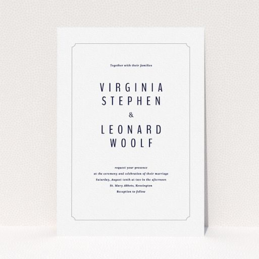 Wedding Invitation Card - Around The Corner (Grey) A personalised wedding invitation design titled "Around the corner". It is an A5 invite in a portrait orientation. "Around the corner" is available as a flat invite, with mainly white colouring.