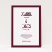 A personalised wedding invitation named "Bold border". It is an A5 invite in a portrait orientation. "Bold border" is available as a flat invite, with tones of burgundy and white.