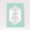 A personalised wedding invitation named "Born in the 80s". It is an A5 invite in a portrait orientation. "Born in the 80s" is available as a flat invite, with tones of green and white.