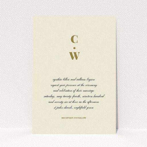 Personalised Wedding Invitation - Bullet Point (Cream) A personalised wedding invitation design called "Bullet point". It is an A5 invite in a portrait orientation. "Bullet point" is available as a flat invite, with tones of cream and gold.