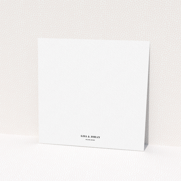 A personalised wedding invitation template titled "Hues of Blue". It is a square (148mm x 148mm) invite in a square orientation. "Hues of Blue" is available as a flat invite, with tones of dark pink and purple.