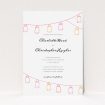 A personalised wedding invitation template titled "In a jar". It is an A5 invite in a portrait orientation. "In a jar" is available as a flat invite, with tones of white and orange.