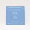 A personalised wedding invitation named "In between the lines square". It is a square (148mm x 148mm) invite in a square orientation. "In between the lines square" is available as a flat invite, with tones of blue and white.