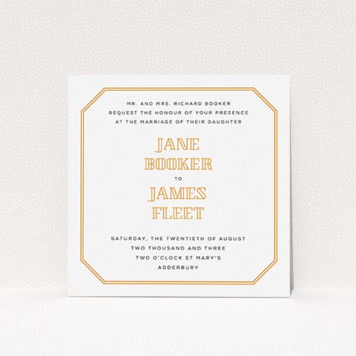 Wedding Invitation Card - In Between The Lines Square (Orange) A personalised wedding invitation called "In between the lines square". It is a square (148mm x 148mm) invite in a square orientation. "In between the lines square" is available as a flat invite, with tones of orange and white.