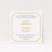 A personalised wedding invitation called "In between the lines square". It is a square (148mm x 148mm) invite in a square orientation. "In between the lines square" is available as a flat invite, with tones of orange and white.