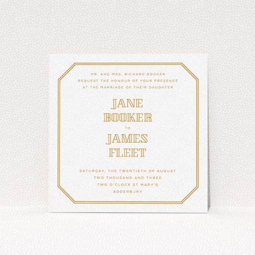 Wedding Invitation Card - In Between The Lines Square (Orange) A personalised wedding invitation design called "In between the lines square". It is a square (148mm x 148mm) invite in a square orientation. "In between the lines square" is available as a flat invite, with tones of orange and white.