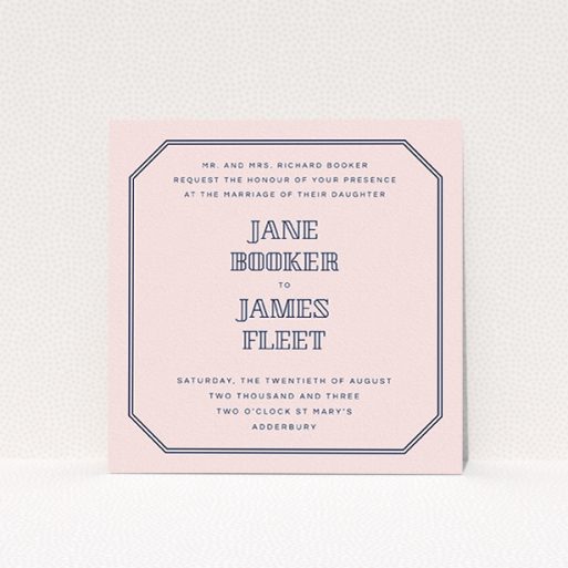 Personalised Wedding Invitation - In Between The Lines Square (Pink) A personalised wedding invitation called "In between the lines square". It is a square (148mm x 148mm) invite in a square orientation. "In between the lines square" is available as a flat invite, with mainly pink colouring.