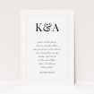 A personalised wedding invitation named "Initials here". It is an A5 invite in a portrait orientation. "Initials here" is available as a flat invite, with tones of white and pink.