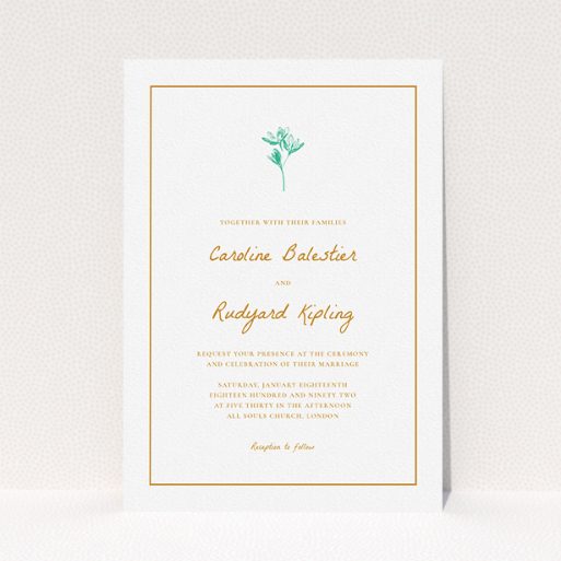 Personalised Wedding Invitation - My Little Daisy (Orange) A personalised wedding invitation called "My little daisy". It is an A5 invite in a portrait orientation. "My little daisy" is available as a flat invite, with tones of white and green.