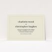 A personalised wedding invitation template titled "Nice and square". It is an A5 invite in a landscape orientation. "Nice and square" is available as a flat invite, with mainly dark cream colouring.